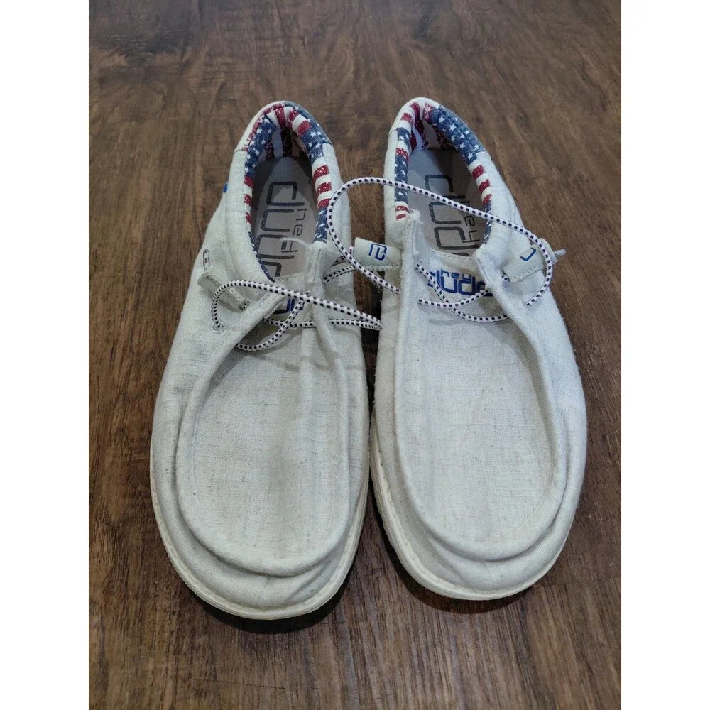 Hey Dude Wally Off White Patriotic Men's Size 8 Loafers Shoes